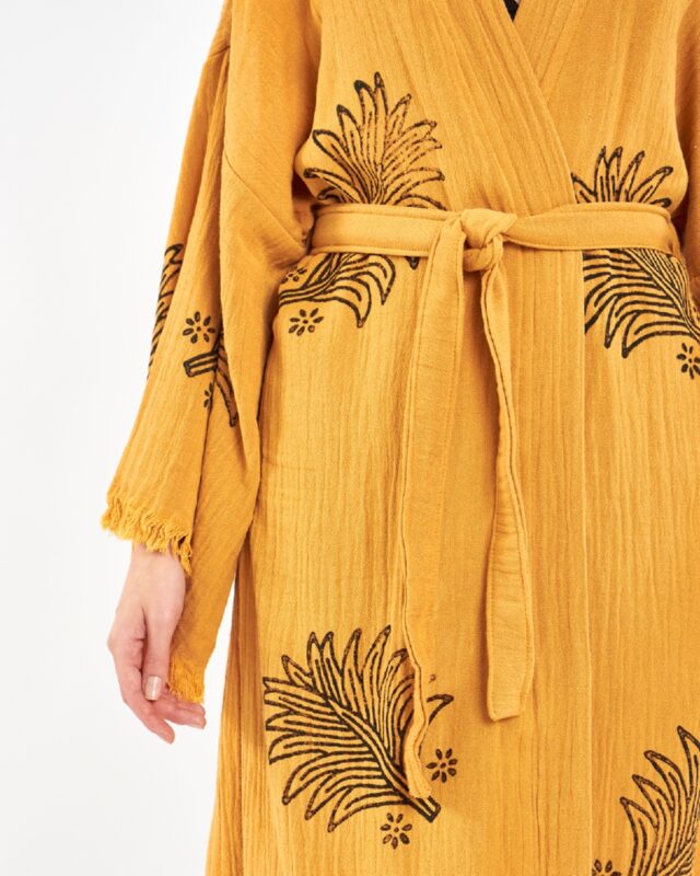 Palm Mustard Yellow Kimono