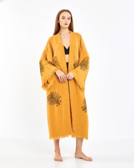 Palmiye Hardal Sarısı Kimono