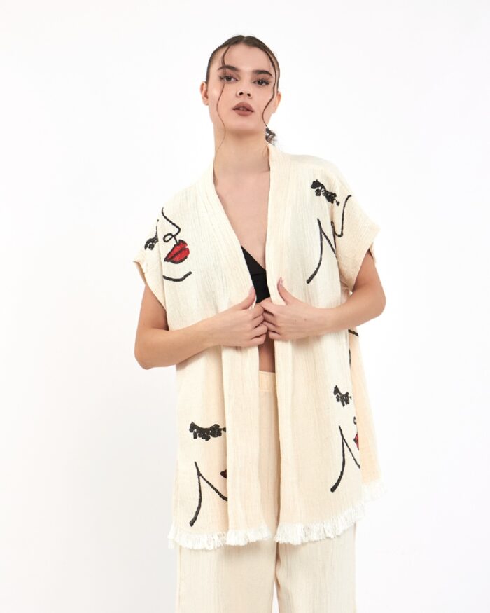 Woman Face Pantolonlu Müslin Yelek Woman Face Pantolonlu Müslin Yelek