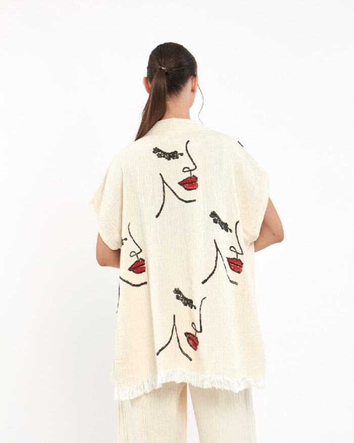 Woman Face Pantolonlu Müslin Yelek Woman Face Pantolonlu Müslin Yelek