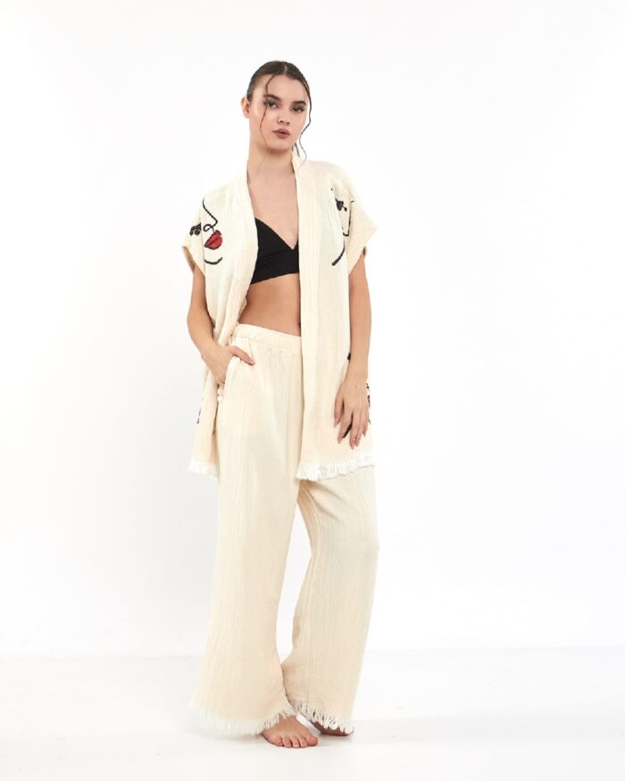 Woman Face Pantolonlu Müslin Yelek Woman Face Pantolonlu Müslin Yelek