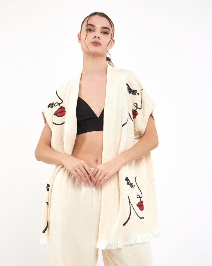 Woman Face Pantolonlu Müslin Yelek Woman Face Pantolonlu Müslin Yelek