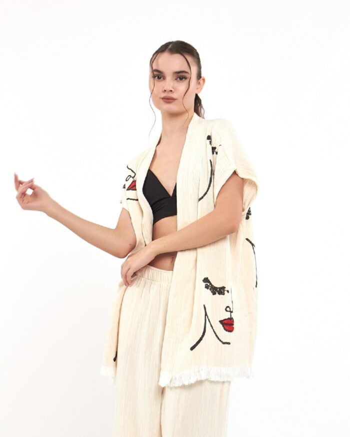 Woman Face Pantolonlu Müslin Yelek Woman Face Pantolonlu Müslin Yelek