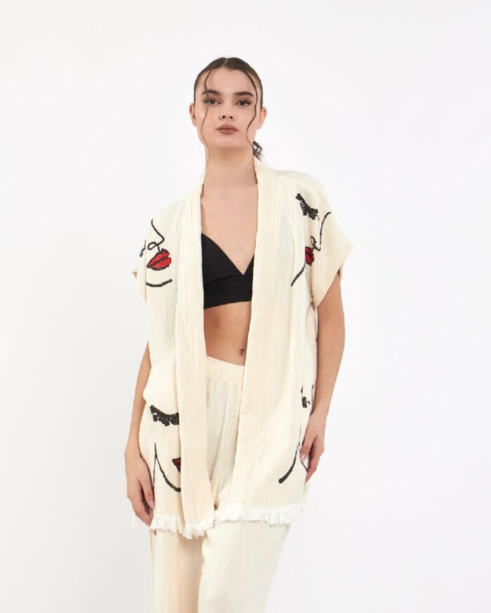 Woman Face Pantolonlu Müslin Yelek Woman Face Pantolonlu Müslin Yelek