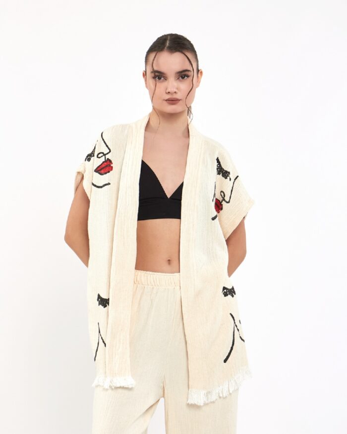 Woman Face Pantolonlu Müslin Yelek Woman Face Pantolonlu Müslin Yelek