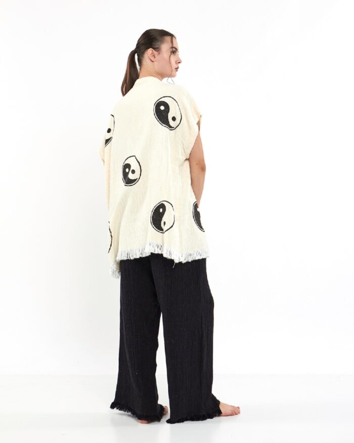 بنطلون يين يانغ بنطلون أسود سترة موسلين