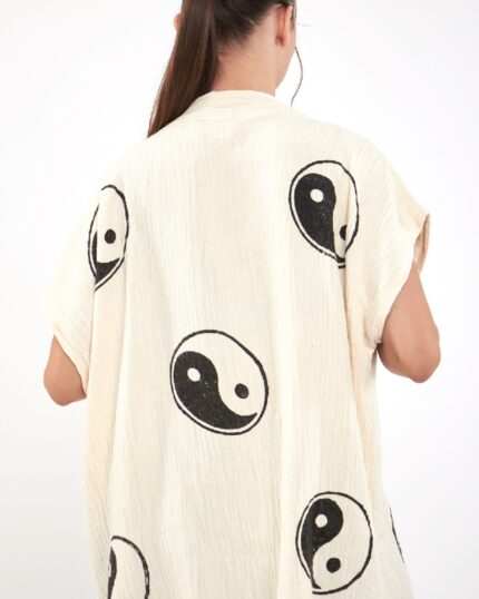 Yin Yang Siyah Pantolonlu Müslin Yelek