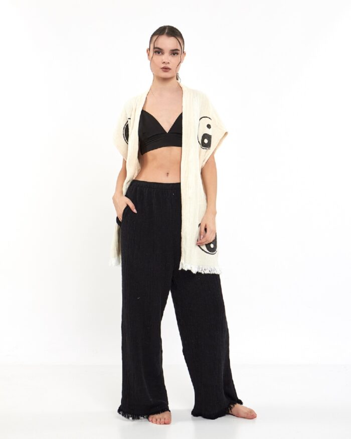 بنطلون يين يانغ بنطلون أسود سترة موسلين