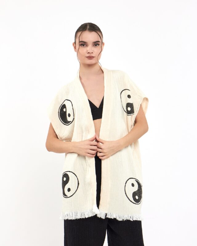 بنطلون يين يانغ بنطلون أسود سترة موسلين