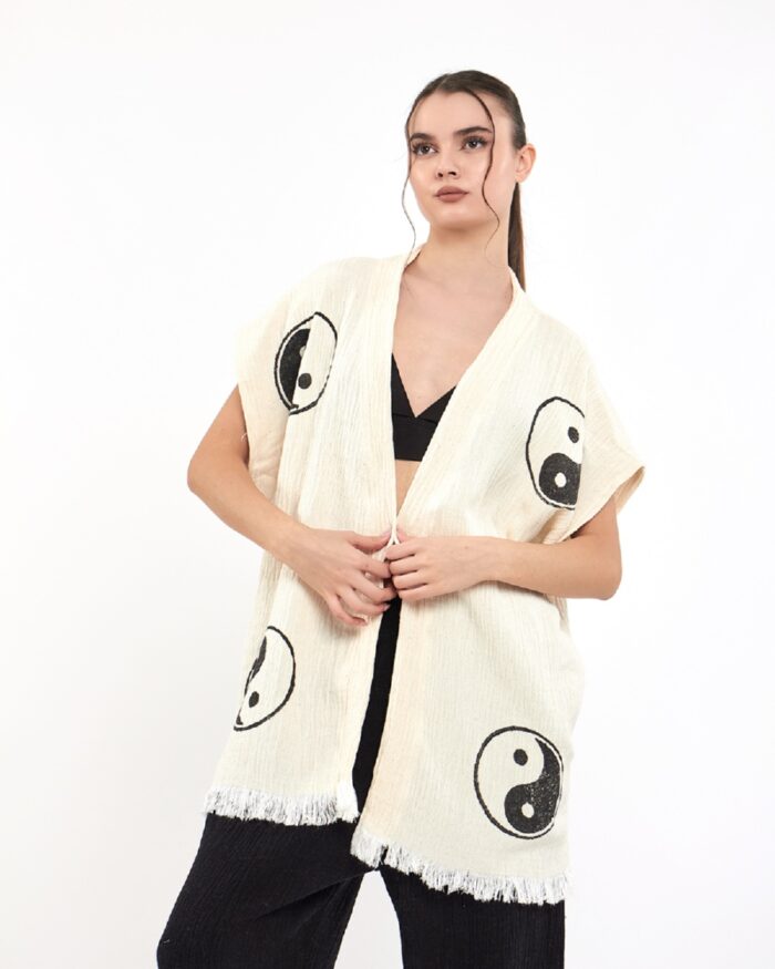 بنطلون يين يانغ بنطلون أسود سترة موسلين