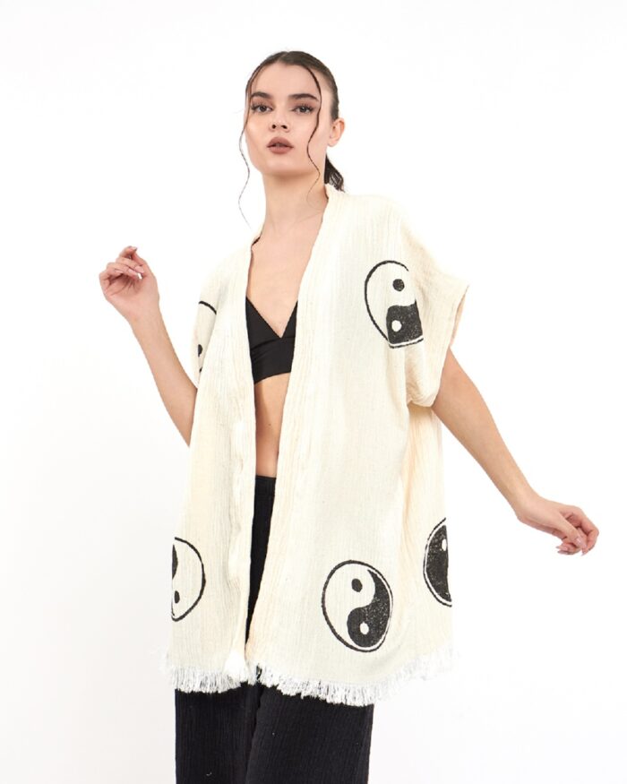 بنطلون يين يانغ بنطلون أسود سترة موسلين