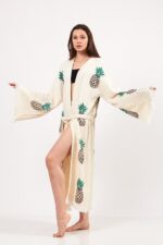 كيمونو قطن مطبوع بنقشة الأناناس بنقشة حجرية