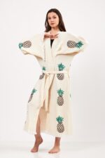 كيمونو قطن مطبوع بنقشة الأناناس بنقشة حجرية