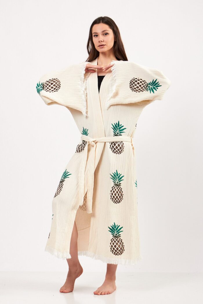 كيمونو قطن مطبوع بنقشة الأناناس بنقشة حجرية كيمونو قطن مطبوع بنقشة الأناناس بنقشة حجرية