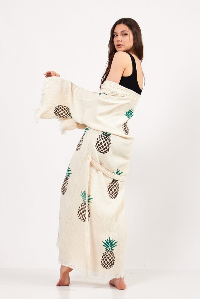 كيمونو قطن مطبوع بنقشة الأناناس بنقشة حجرية كيمونو قطن مطبوع بنقشة الأناناس بنقشة حجرية