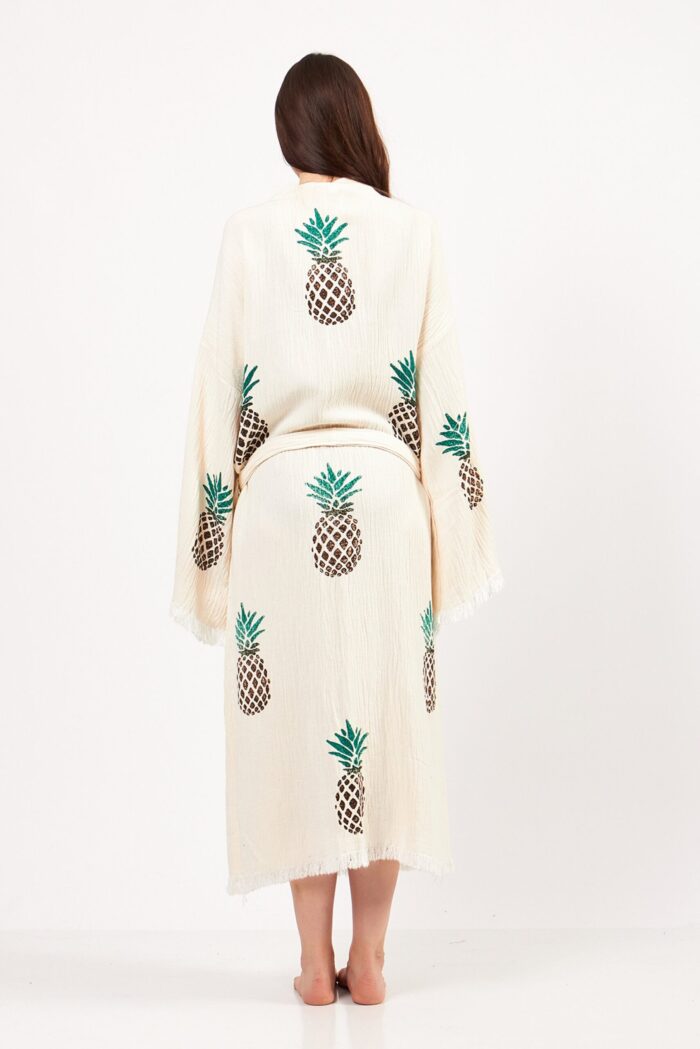 كيمونو قطن مطبوع بنقشة الأناناس بنقشة حجرية كيمونو قطن مطبوع بنقشة الأناناس بنقشة حجرية