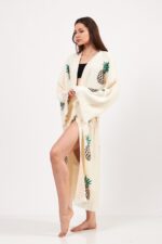 كيمونو قطن مطبوع بنقشة الأناناس بنقشة حجرية