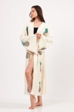 كيمونو قطن مطبوع بنقشة الأناناس بنقشة حجرية