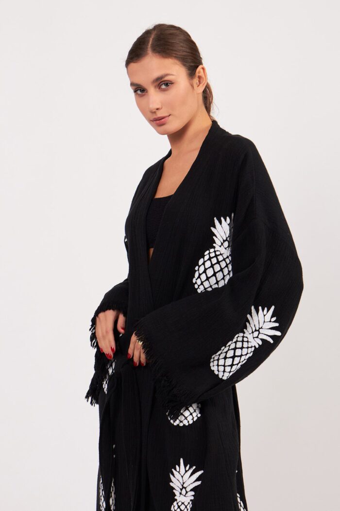 ananas-desenli-tas-baskili-pamuklu-kimono-siyah-3 Ananas Desenli TaŠBaskılı Pamuklu Kimono Siyah - Image 8