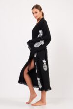 Ananas Desenli TaŠBaskılı Pamuklu Kimono Siyah - Image 7