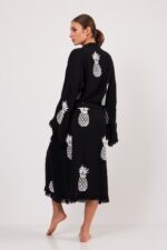 Ananas Desenli TaŠBaskılı Pamuklu Kimono Siyah - Image 4