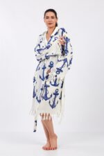 Anchor Fiskon Baskılı Pamuklu Müslin Kimono - الصورة 12