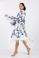 Anchor Fiskon Baskılı Pamuklu Müslin Kimono - الصورة 10