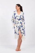 Anchor Fiskon Baskılı Pamuklu Müslin Kimono - الصورة 7