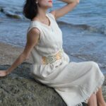 Beyaz Desenli Müslin Elbise