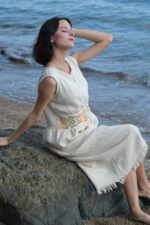 Beyaz Desenli Müslin Elbise