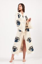 Göz Desenli Taş Baskılı Pamuklu Müslin Kimono