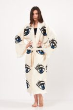 Göz Desenli Taş Baskılı Pamuklu Müslin Kimono