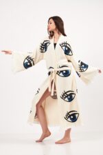 Göz Desenli Taş Baskılı Pamuklu Müslin Kimono