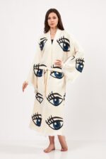 Göz Desenli Taş Baskılı Pamuklu Müslin Kimono