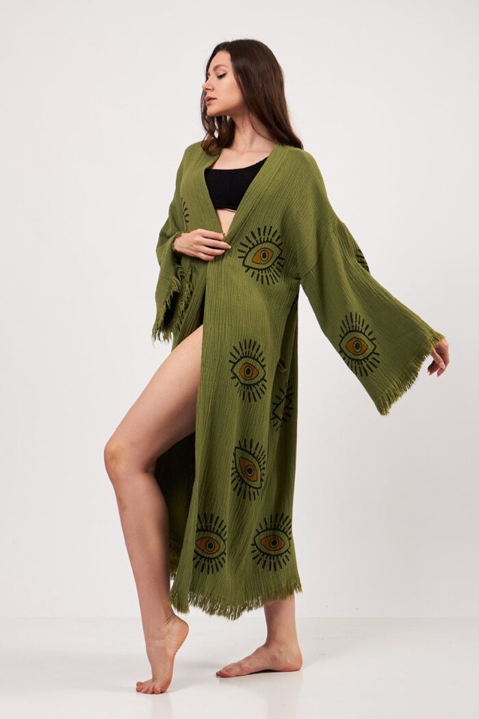 goz-desenli-tas-baskili-pamuklu-muslin-kimono-yesil-6 Göz Desenli Taş Baskılı Pamuklu Müslin Kimono Yeşil - Görsel 16
