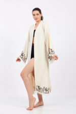 Hethitisch gemusterter Stein bedruckter Baumwoll-Musselin-Kimono