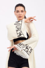 Hethitisch gemusterter Stein bedruckter Baumwoll-Musselin-Kimono
