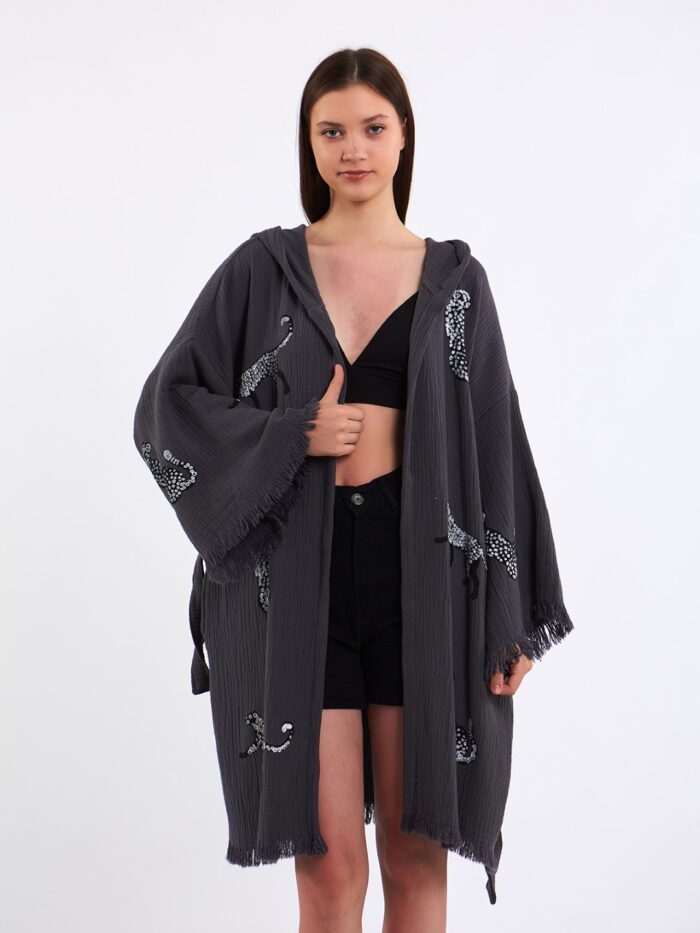 ⁦Leopard Antrasit Kimono⁩ - الصورة ⁦10⁩