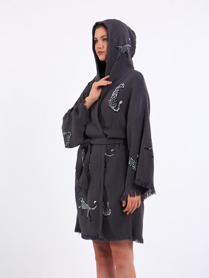 ⁦Leopard Antrasit Kimono⁩ - الصورة ⁦9⁩