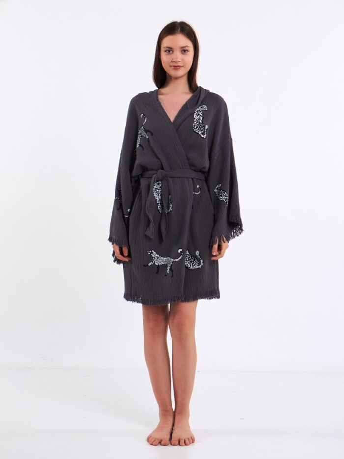 ⁦Leopard Antrasit Kimono⁩ - الصورة ⁦3⁩